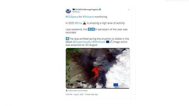 Penampakan Gunung Berapi Etna. [Twitter]