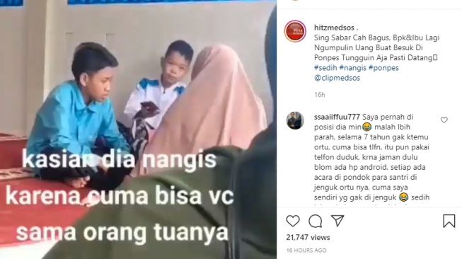 Santri nangis hanya bisa video call orang tua. (Instagrram/hitzmedsos)