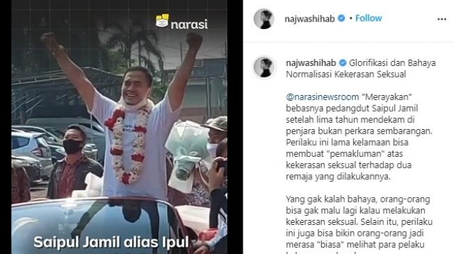 Posingan Najwa Shihab soal Saipul Jamil. (Instagram/najwashihab)