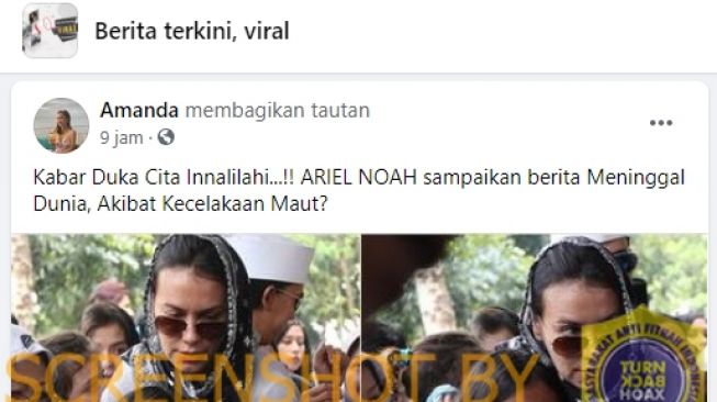 CEK FAKTA Ariel NOAH Meninggal Dunia Akibat Kecelakaan. (Turnbackhoax.id)