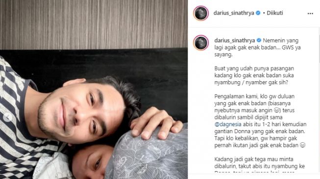 Darius Sinathrya dan Donna Agnesia (Instagram.com)