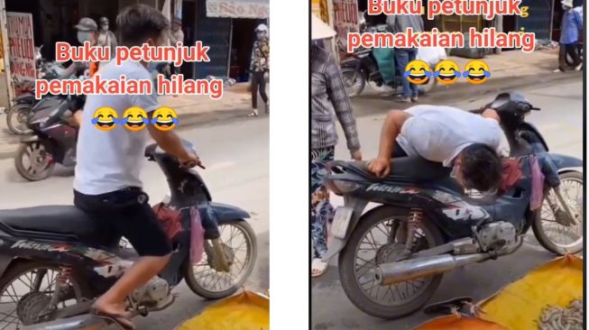 Cara pemotor menyalakan motor dengan menggunakan kick starter bikin ngakak (TikTok)