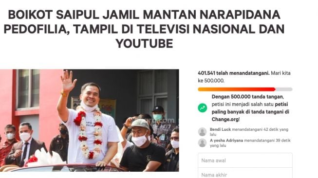 Boikot Saipul Jamil sudah tembus 400.000 petisi [Change.id]