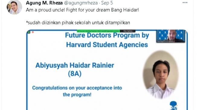 Siswa kelas 8 diterima program dokter masa depan di Harvard (twitter)