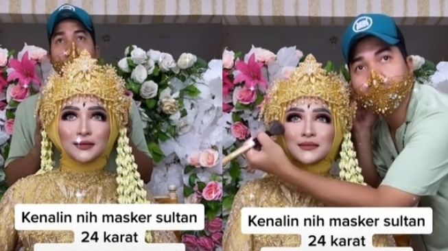 Viral MUA Pamer Pakai Masker Sultan 24 Karat Saat Rias Pengantin. (Turnbackhoax.id)