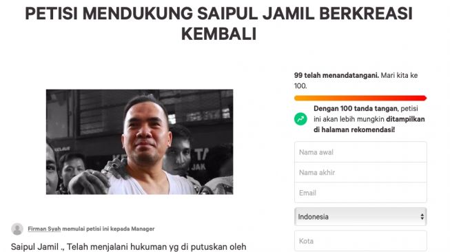 Petisi dukungan Saipul Jamil [Change.id]