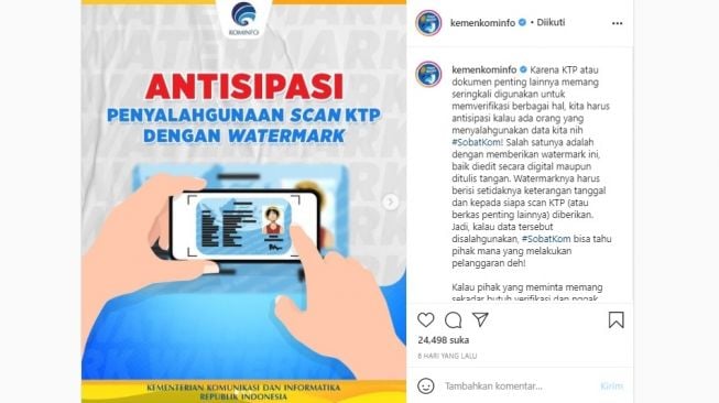 Imbauan Kominfo scan KTP.  [Instagram]