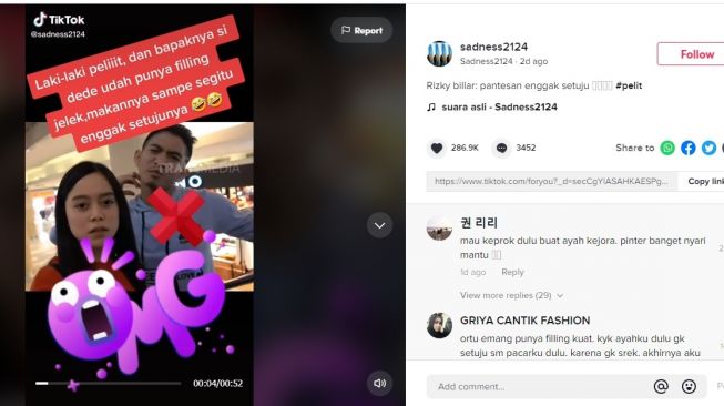 Unggahan soal Lesti Kejora dan Rizki DA [TikTok/@sadness2124]