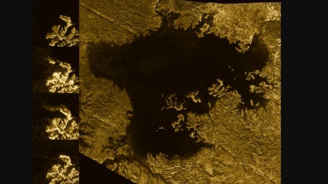Garis pantai Titan, Ligeia Mare. [NASA]