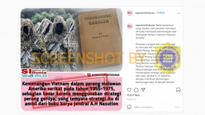 CEK FAKTA: Kemenangan Vietnam dalam Perang Melawan AS karena Strategi Karya AH Nasution?