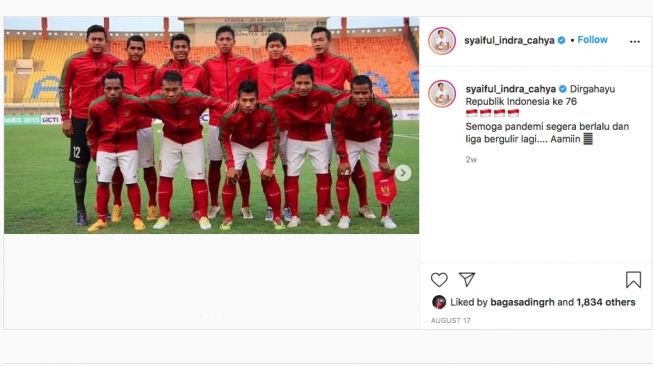 Unggahan pemain AHHA PS Pati Syaiful Indra Cahya. [Instagram]