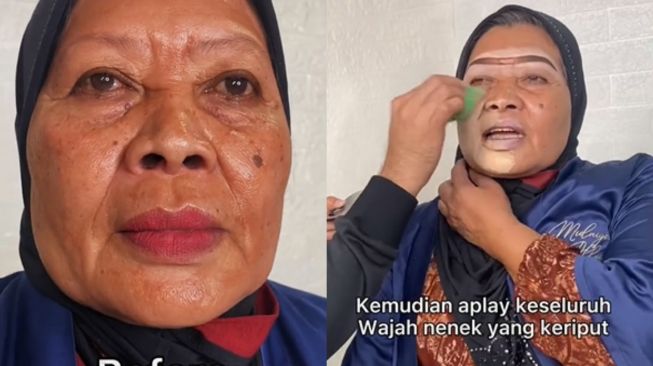 Nenek Dirias MUA Pakai Es Batu dan Ditempel Stiker, Hasilnya Bikin Pangling