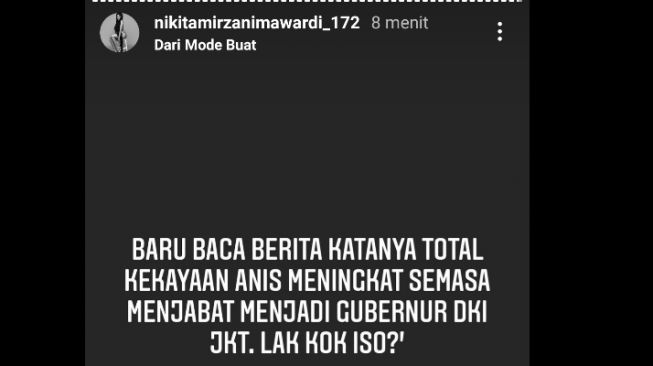 Nikita Mirzani soroti kekayaan Gubernur DKI Jakarta [Instagram/@nikitamirzanimawardi_172]