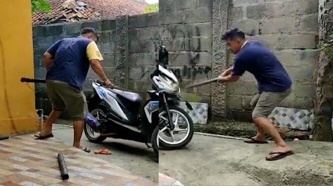 Viral Aksi Pria Unboxing Motor BeAT Pakai Pedang Samurai, Bikin Melongo