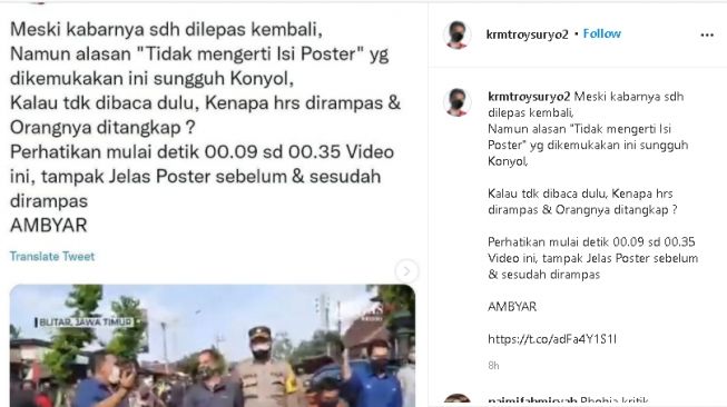 Roy Suryo tanggapi pernyataan oknum polisi yang amankan pria pembentang poster Jokowi (instagram)