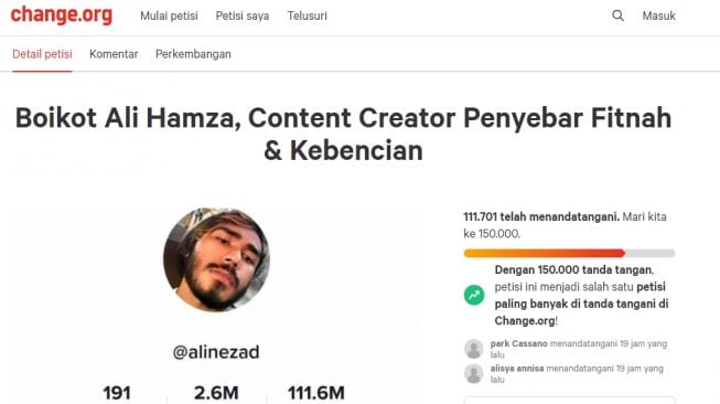 petisi boikot Ali Hamza [Change.org]