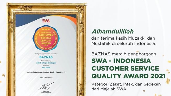 Baznas Raih Penghargaan Indonesia Customer Service Quality Award 2021