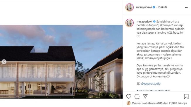 Desain rumah baru Ayu Dewi (instagram.com)