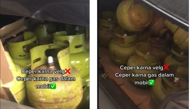 Mobil sedan digunakan untuk mengangkut tabung gas 3 kg (TikTok)