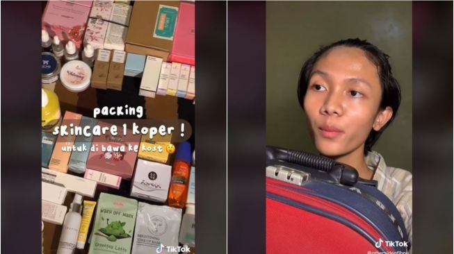 Viral Pria Ini Bawa Skincare Satu Koper ke Kost, Kayak Mau Pindah Negara!