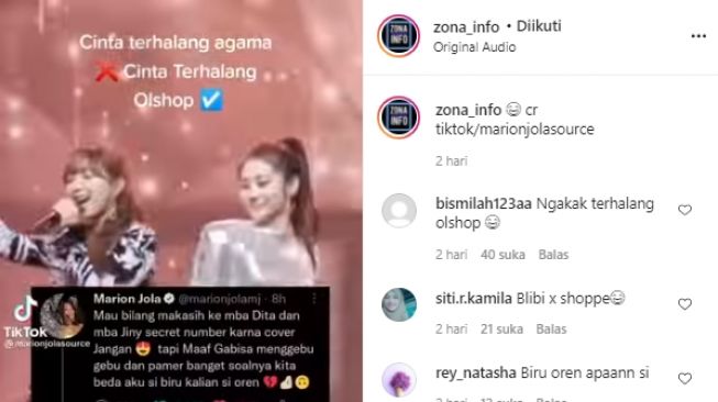 Dita dan Jinny Secret Number cover lagu Marion Jola (instagram.com)