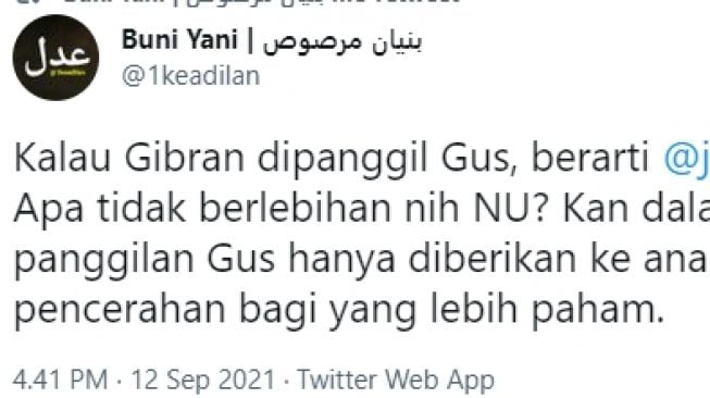 Muncul Sebutan Gus Gibran, Buni Yani: Kalau Gibran dipanggil Gus Berarti Jokowi Kyai dong?