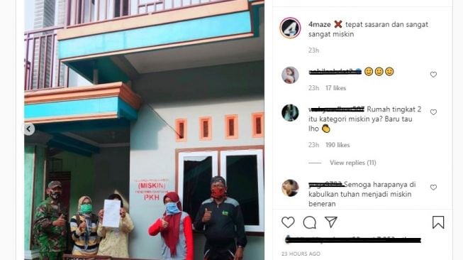 Viral Rumah Dua Lantai Jadi Penerima Bantuan PKH, Warganet Murka. [Tangkapan layar Instagram]