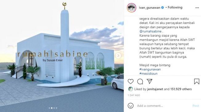 Desain masjid yang akan dibangun Ivan Gunawan [Instagram/@Ivangunawan] 