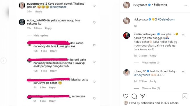 Ricky Cuaca disebut menggunakan narkoba karena kini badannya tampak kurus [Instagram/@rickycuaca]