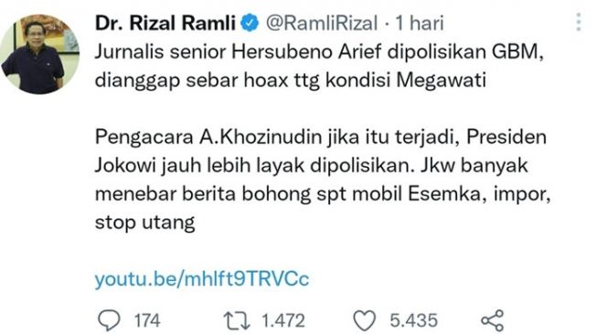 Tangkapan layar twitter @RamriRizal. [Ist]