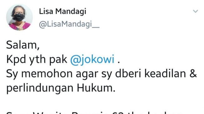 LisaMandagi_ mengunggah tweet bukti penganiayaan dan meminta keadilan dari kasus yang menimpanya. 