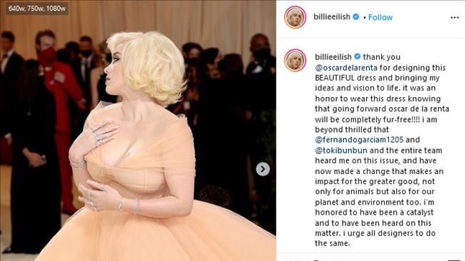 Penampilan Billie Eilish di Met Gala 2021 disebut mirip Lady Gaga hingga Adele. (Instagram/@billieeilish)