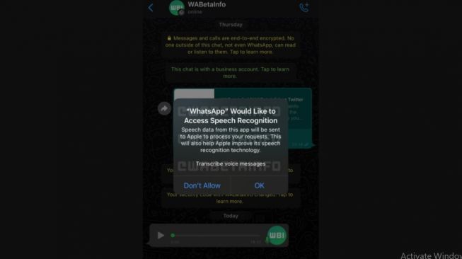 Fitur baru WhatsApp, ubah pesan suara jadi teks. [WAbetainfo]