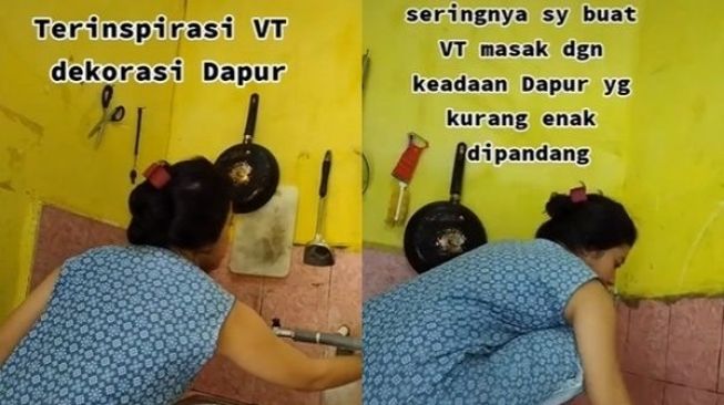 Viral Ibu Make Over Dapur Budget Rp 60 Ribu dan Modal seprai Manchester United. (TikTok)