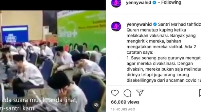 Unggahan Yenni Wahid soal santri tutup kuping dengar lagu barat [instagram]