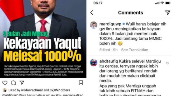 Unggahan Mardigu soal kenaikan harta kekayaan menag