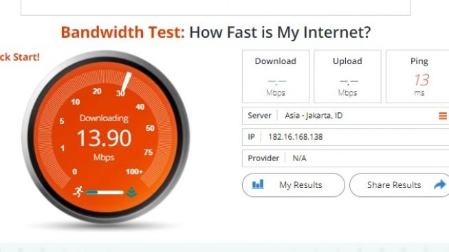 Cara tes kecepatan internet di rumah dengan aplikasi. Aplikasi itu di antaranya Speedtest, Meter, Bandwidth Place dan Fast.