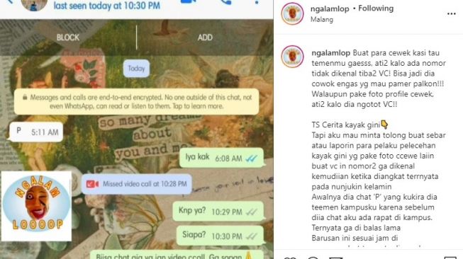 Teror pamer alat kelamin video call WhatsApp. [Instagram/@ngalamlop]