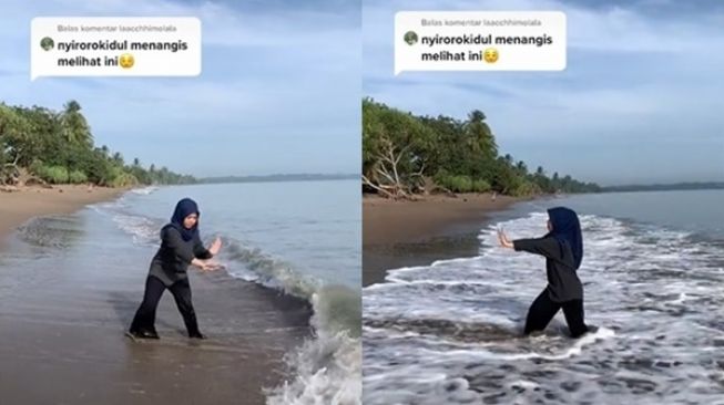 Viral Aksi Cewek di Tepi Pantai, 'Nyi Roro Kidul Menangis Melihat Ini'