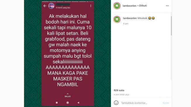 Warganet Ungkap Pengalam Pesan Makanan Paling Memalukan (Instagram)