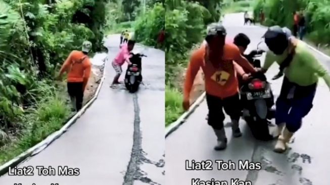 Viral Video Pengendara Motor Terobos Jalanan yang Baru Dicor, Publik Geram: Kok Bisa?