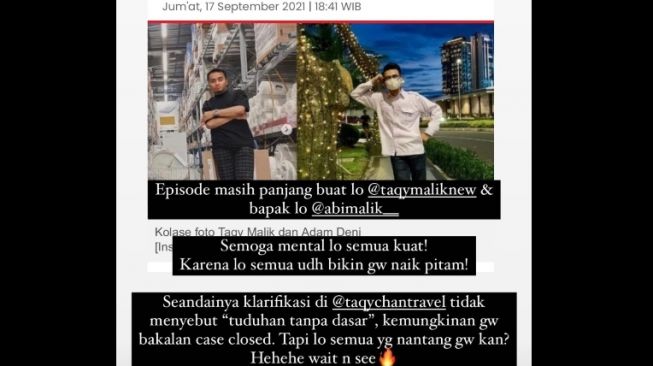 Unggahan Adam Deni terkait masalahnya dengan Taqy Malik [Instagram/@adngrk]