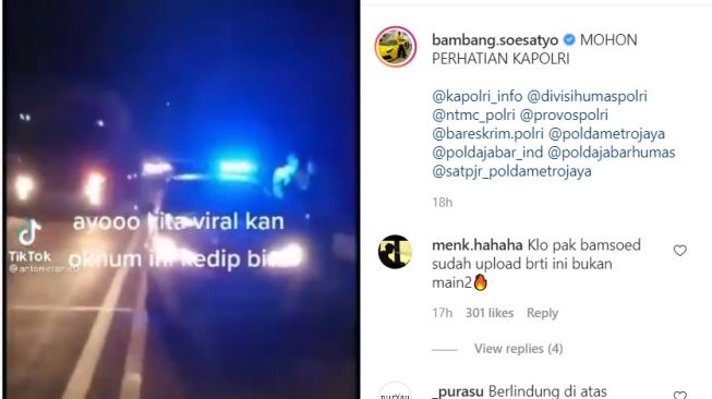 Unggahan ketua MPR Bamsoet terkait video oknum PJR melakukan pengaiayaan di jalan tol (Instagram)