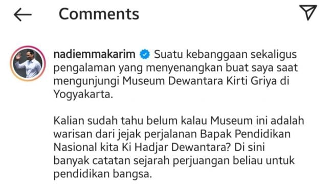 Suara guru di kolom komentar instagram Nadiem Makarim (instagram)