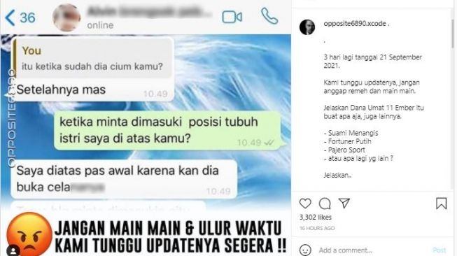 Unggahan diduga chat WhatsApp Alvin Faiz [Instagram/@opposite6890.xcode]