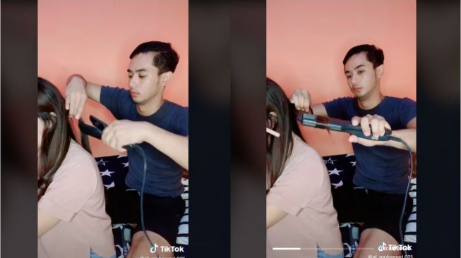 Viral Pria Bantu Catok Rambut Istri (tiktok.com/al_muhamad.021)