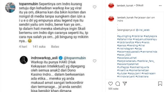 Comments by Indro Warkop (instagram.com)