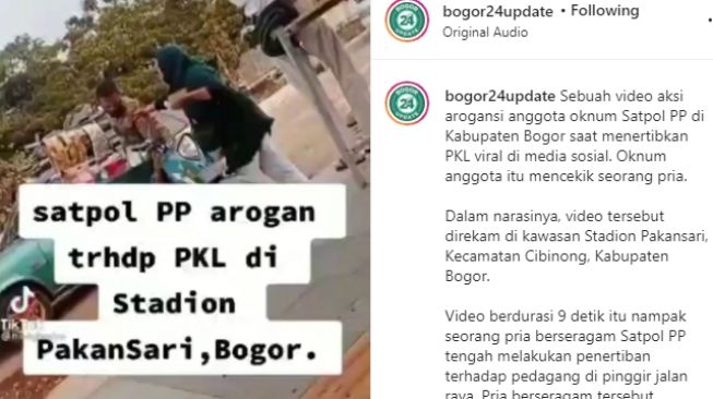 Viral! Anggota Satpol PP Bogor Cekik PKL di Stadion Pakansari Bogor