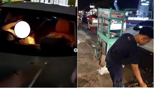 Pengemudi Honda HR-V jadi bulan-bulanan massa usai menabrak gerobak makanan di pinggir jalan (Instagram)