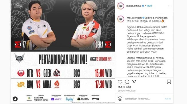 Jadwal MPL ID Season 8 minggu keenam. [Instagram]